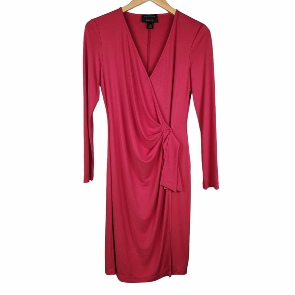 St. John Deep Pink Faux Wrap Dress 4